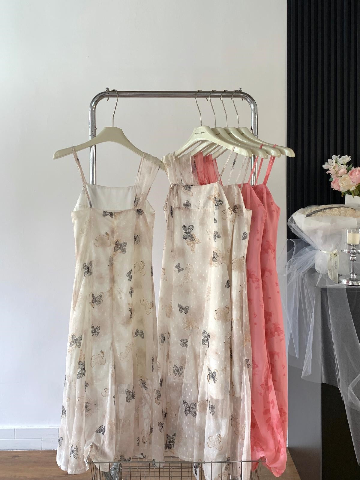 Sexy A line Spaghetti Straps Floral Long Dress Holiday Party Outfits For Women DP0031