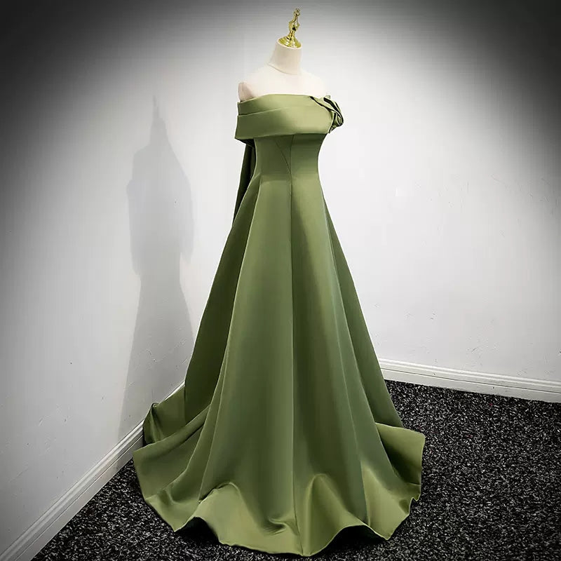 Simple Sage Green Satin Prom Dresses Sexy Evening Dress SH105