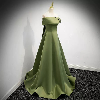 Simple Sage Green Satin Prom Dresses Sexy Evening Dress SH105