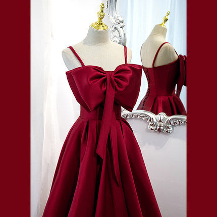 Simple A line Red Long Prom Dresses SH208