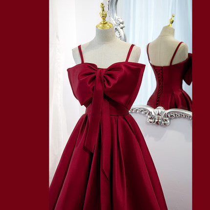 Simple A line Red Long Prom Dresses SH208