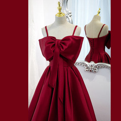 Simple A line Red Long Prom Dresses SH208