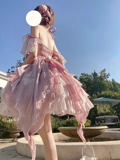 Vintage Ball Gown Pink Tulle 22th Birthday Dress Mini Lolita Dress Short Lolita Outfits DH2446