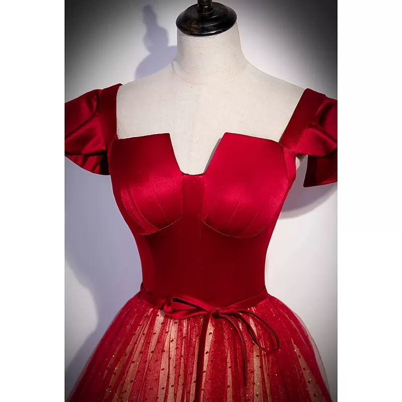 Simple A line Long Red Prom Dresses SH232