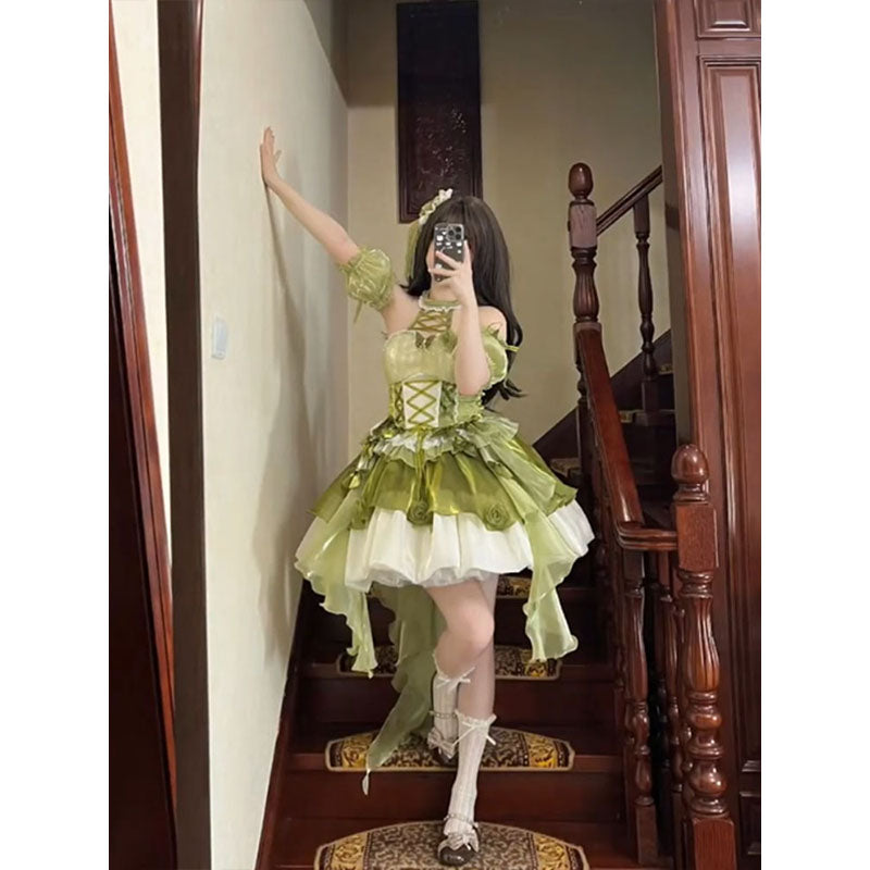 Vintage Ball Gown High Neck Green 22th Birthday Dress Lolita Dress Short Lolita Outfits DH2444