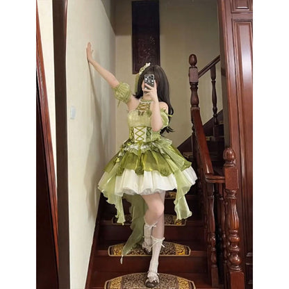 Vintage Ball Gown High Neck Green 22th Birthday Dress Lolita Dress Short Lolita Outfits DH2444
