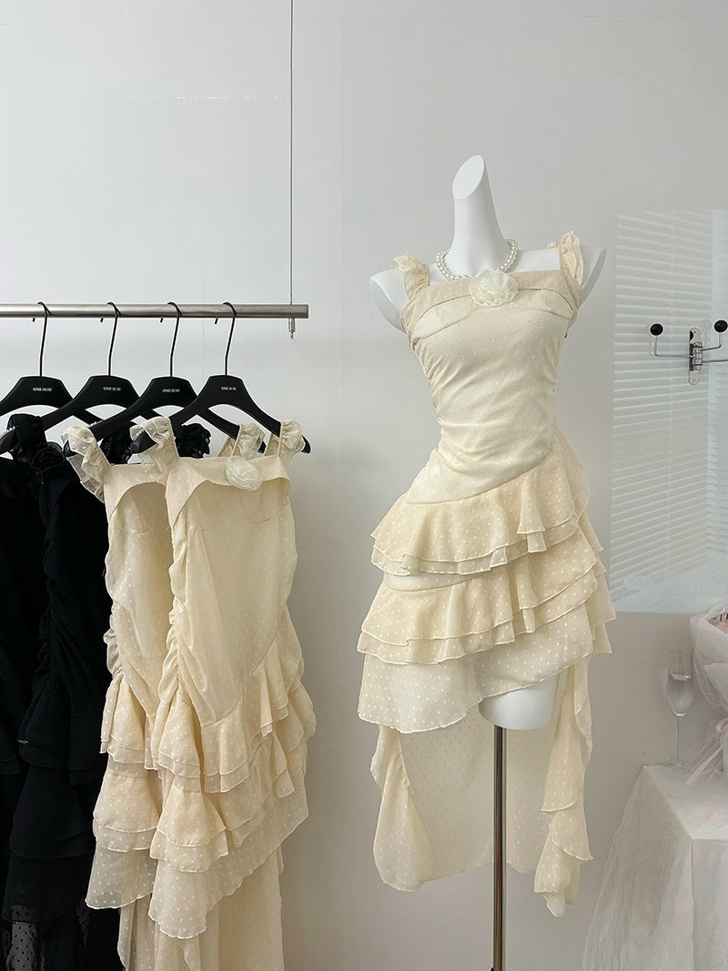 Cute High Low Square Neckline Ruffles Summer Dress Holiday Party Outfits For Women DP0089