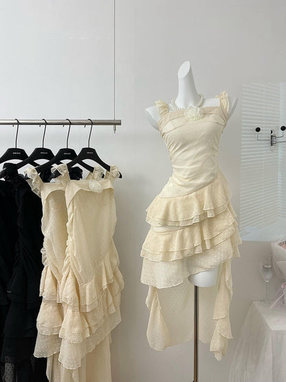 Cute High Low Square Neckline Ruffles Summer Dress Holiday Party Outfits For Women DP0089