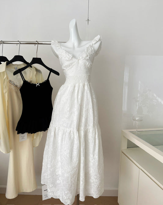 Sexy A Line Spaghetti Straps Floral White Lace Summer Dress Holiday Party Outfits For Women DP0105