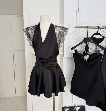 Sexy A Line Halter Neckline Summer Dress Little Black Dress Holiday Party Outfits For Women DP0098