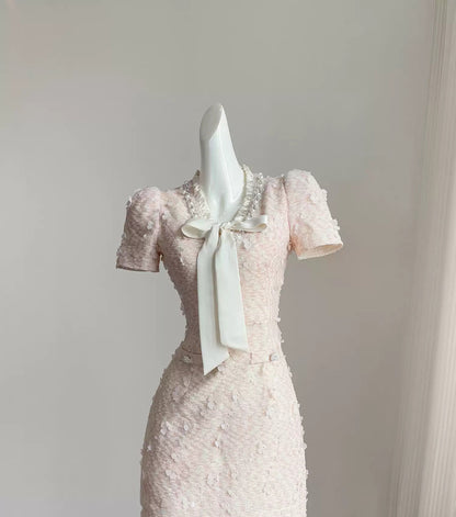 Pink retro Chanel style homecoming dress for women summer short petite high-end dress 11290