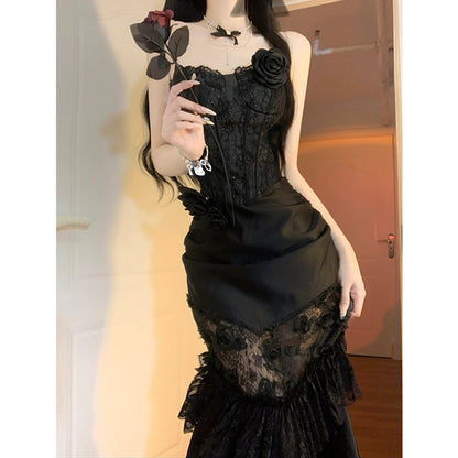 Vintage Mermaid Sweetheart Black Lace Summer 18th Birthday Dress Lolita Dress Birthday Outfits W1131