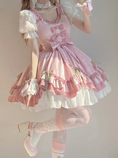 Sweet Ball Gown Lolita Outfits Short Sleeves Pink 18th Birthday Dress Lolita Summer Dress Birthday Outfits W1122