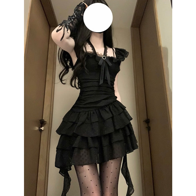 Sweet A line Square Neck Little Black Chiffon Short 16th Birthday Dress Lolita Dress Birthday Outfits W1119