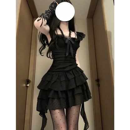 Sweet A line Square Neck Little Black Chiffon Short 16th Birthday Dress Lolita Dress Birthday Outfits W1119