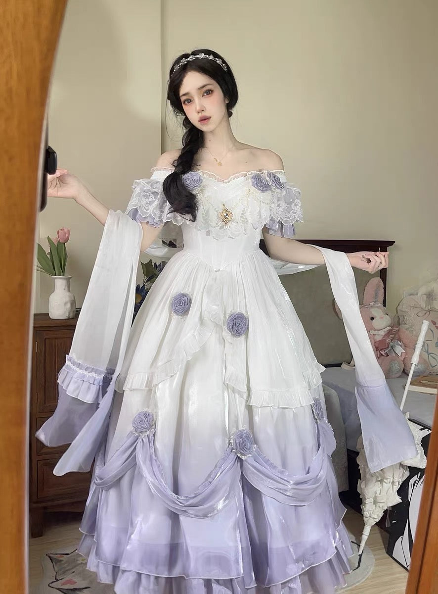 Vintage Ball Gown Off The Shoulder Short Sleeves 16th Lilac Birthday Dress Lolita Summer Dress 18th Birthday Outfits W1135