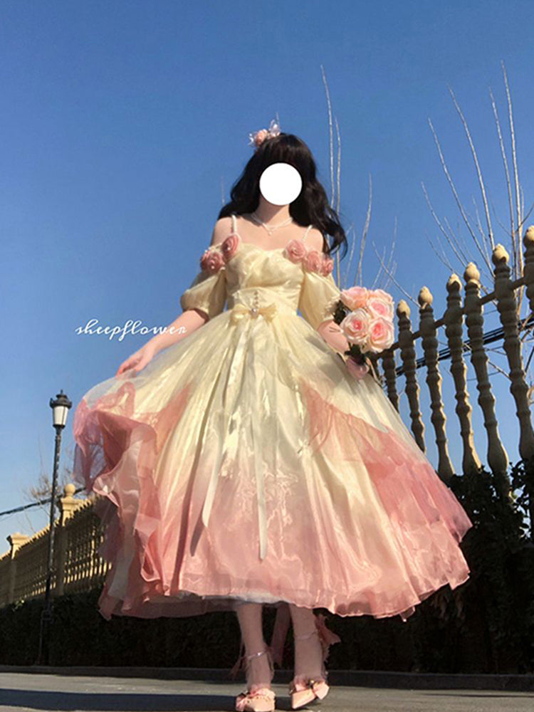 Vintage Ball Gown Off The Shoulder Short Sleeves 16th Ombre Pink Birthday Dresses Lolita Dress Birthday Outfits W1136