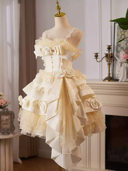 Yellow short homecoming dress Lolita princess dress light luxury cake dress birthday party dance dress gh4607