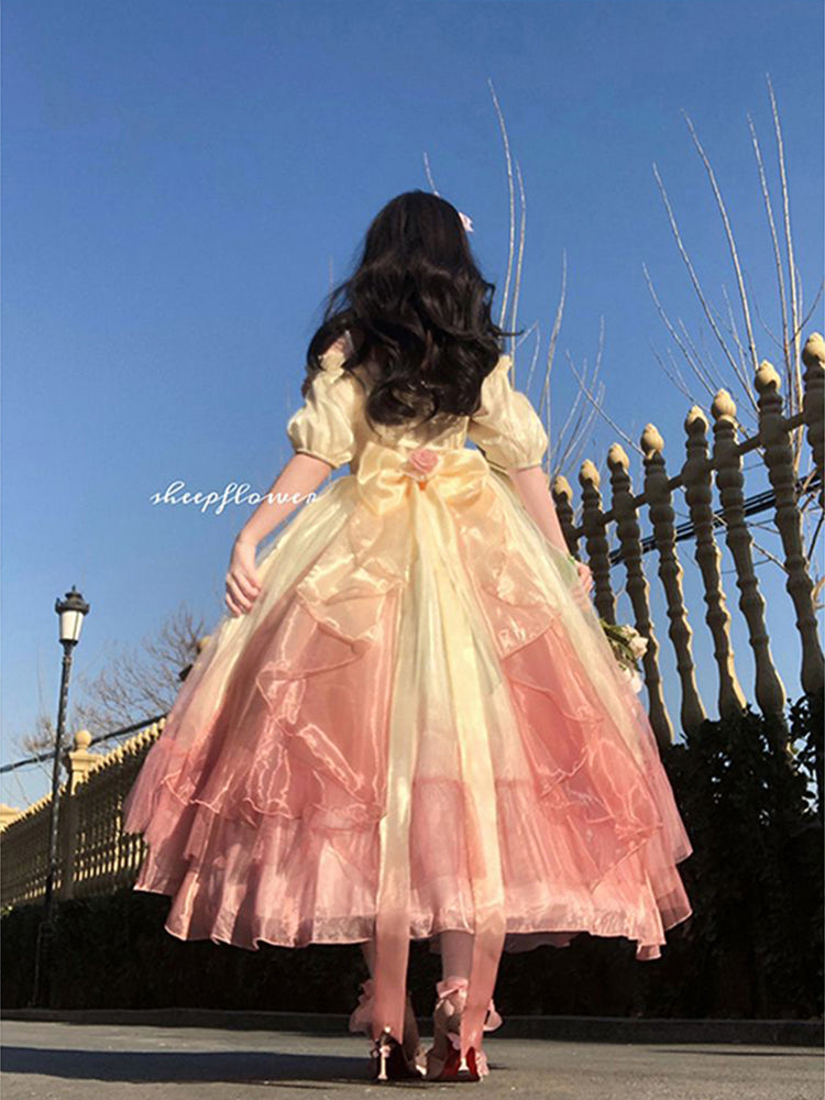 Vintage Ball Gown Off The Shoulder Short Sleeves 16th Ombre Pink Birthday Dresses Lolita Dress Birthday Outfits W1136