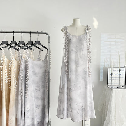 Cute A Line Spaghetti Straps Floral Chiffon Summer Dress Holiday Party Outfits For Girls DP0133