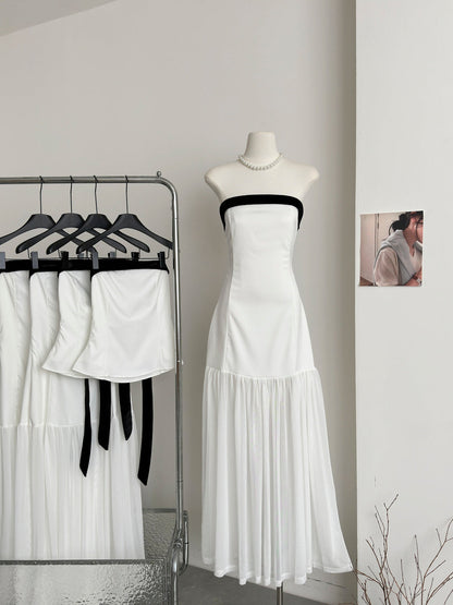 Simple A line Strapless White Tulle Summer Dress Holiday Party Dress Birthday Outfits For Teens DP0153