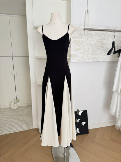 Sexy A line Spaghetti Straps Black Midi Summer Dress Holiday Party Black Birthday Outfits For Women DP0149