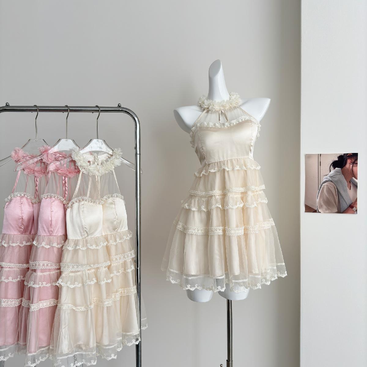 Cute A Line Square Halter Lace Summer Dress Holiday Party Outfits For Girls DP0140