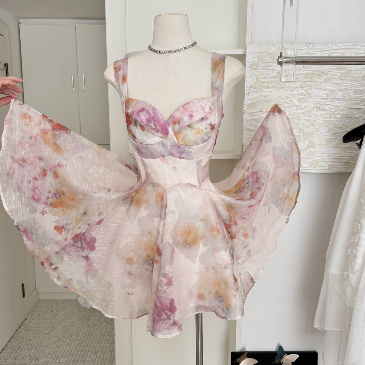 Cute A line Straps Floral Pink Short Summer Dress Holiday Party Birthday Outfits DP0138