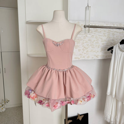 Sexy A line Spaghetti Straps Pink Min Summer Dress Holiday Party Homecoming Dress Birthday Outfits For Teens DP0150