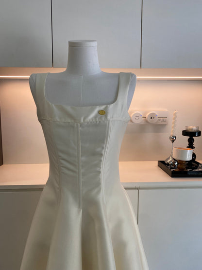 Cute A Line Square Neckline Satin Ruffles Summer Dress Holiday Party Outfits For Girls DP0135