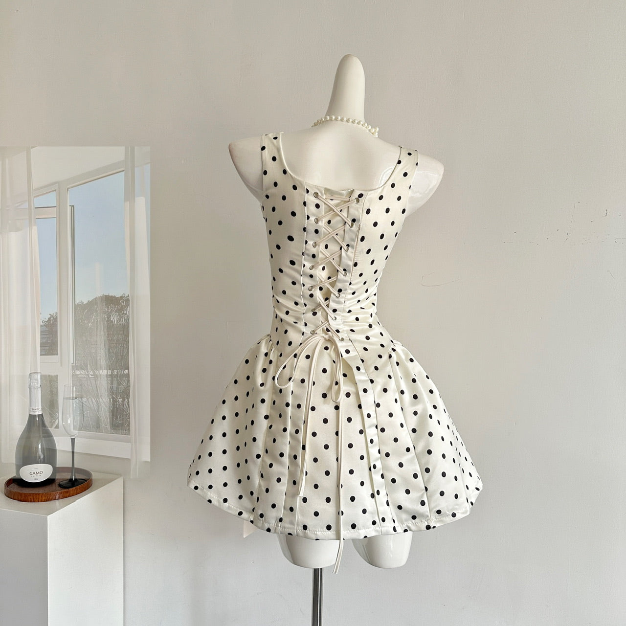 Sexy Ball Gown Square Neckline Satin Ivory Polka Dots Short Summer Dress Holiday Party Outfits For Women DP0120