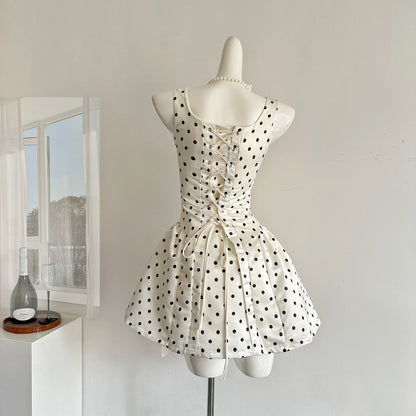 Sexy Ball Gown Square Neckline Satin Ivory Polka Dots Short Summer Dress Holiday Party Outfits For Women DP0120