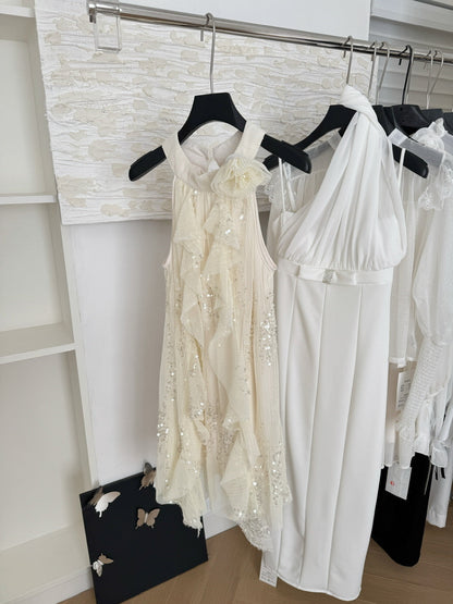 Sexy A line Jewel Neckline Sequin Short Summer Dress Holiday Party Outfits For Women DP0116