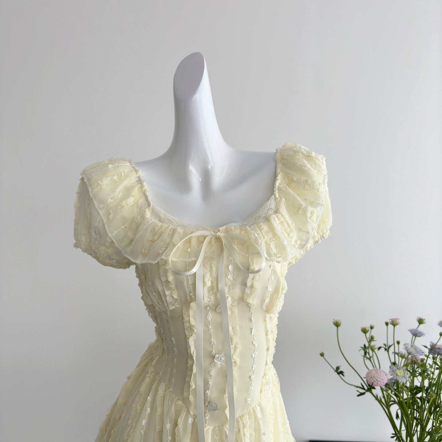 Cute A Line Square Neckline Floral Short Yellow Summer Dress Holiday Party Outfits For Women DP0122