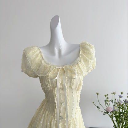 Cute A Line Square Neckline Floral Short Yellow Summer Dress Holiday Party Outfits For Women DP0122