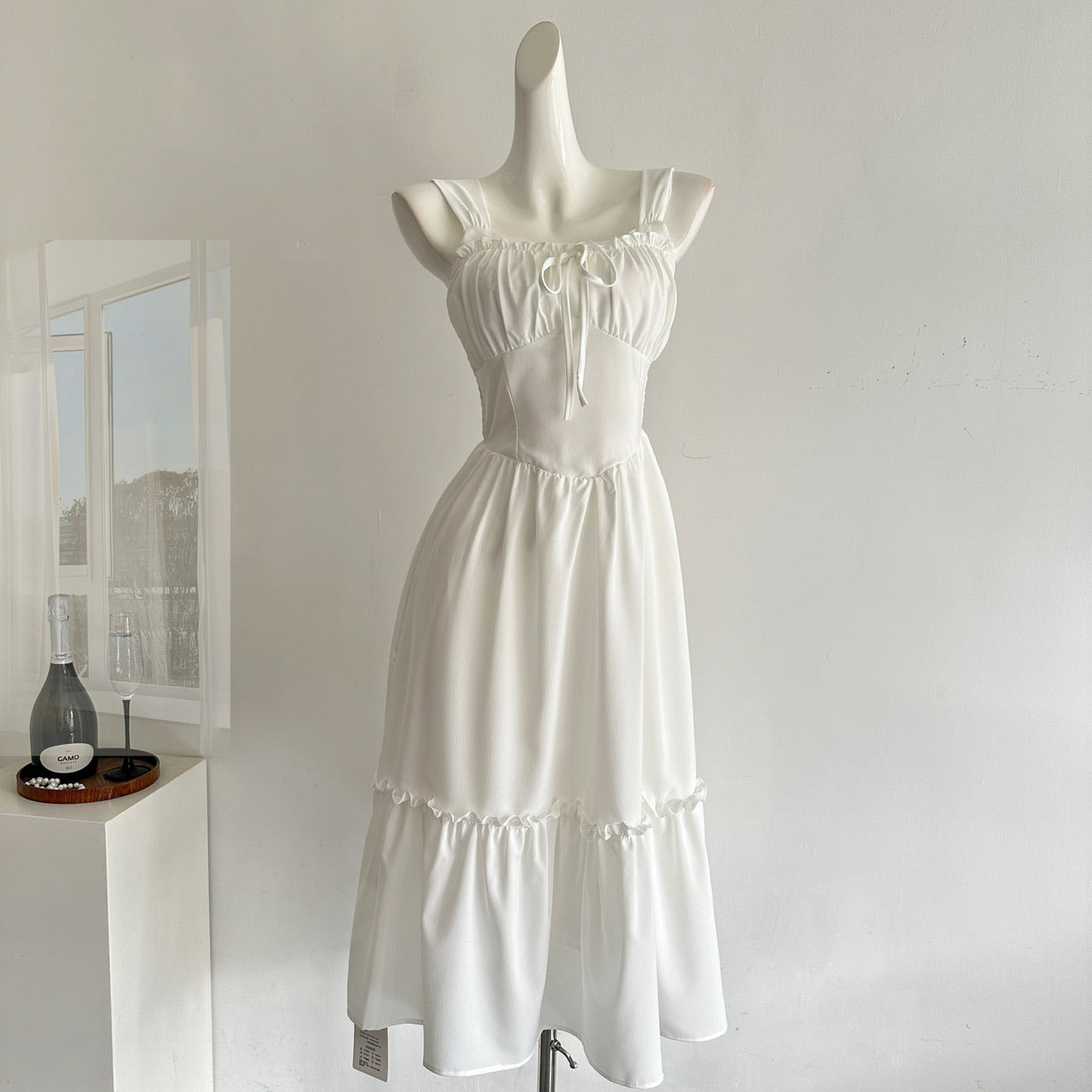 Sexy A Line Straps White Summer Dress Holiday Party Outfits For Women DP0115