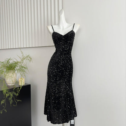 Sexy Mermaid Spaghetti Straps Sequin Birthday Party Dress Summer Holiday Outfits For Women DP0131