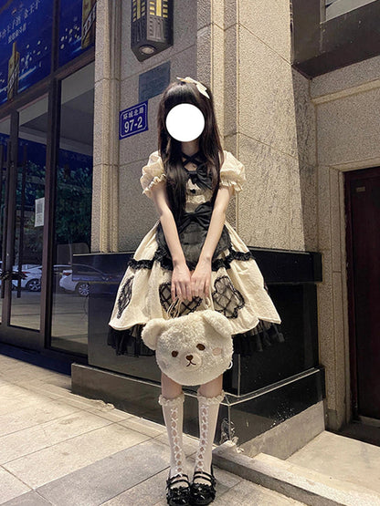 Cute Ball Gown Short Sleeves 16th Birthday Dress Lolita Dress Champagne Birthday Outfits DP0215