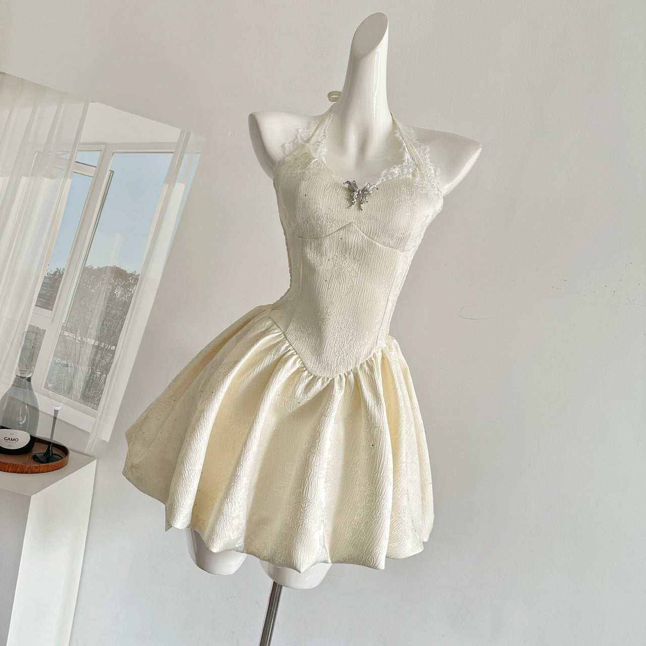 Cute A Line Halter Ivory Lace Summer Dress Holiday Party Outfits For Women DP0096