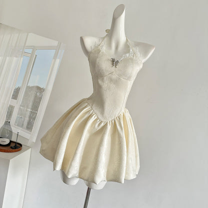 Cute A Line Halter Ivory Lace Summer Dress Holiday Party Outfits For Women DP0096