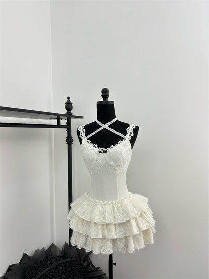 Cute Spaghetti Straps Ballet Skirt Ruffles Summer Dress Holiday Party Outfits For Women DP0091