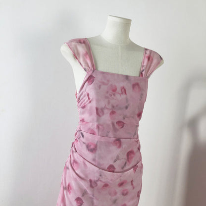 Sexy Sheath Straps Floral Pink Summer Dress Holiday Party Outfits For Women DP0103