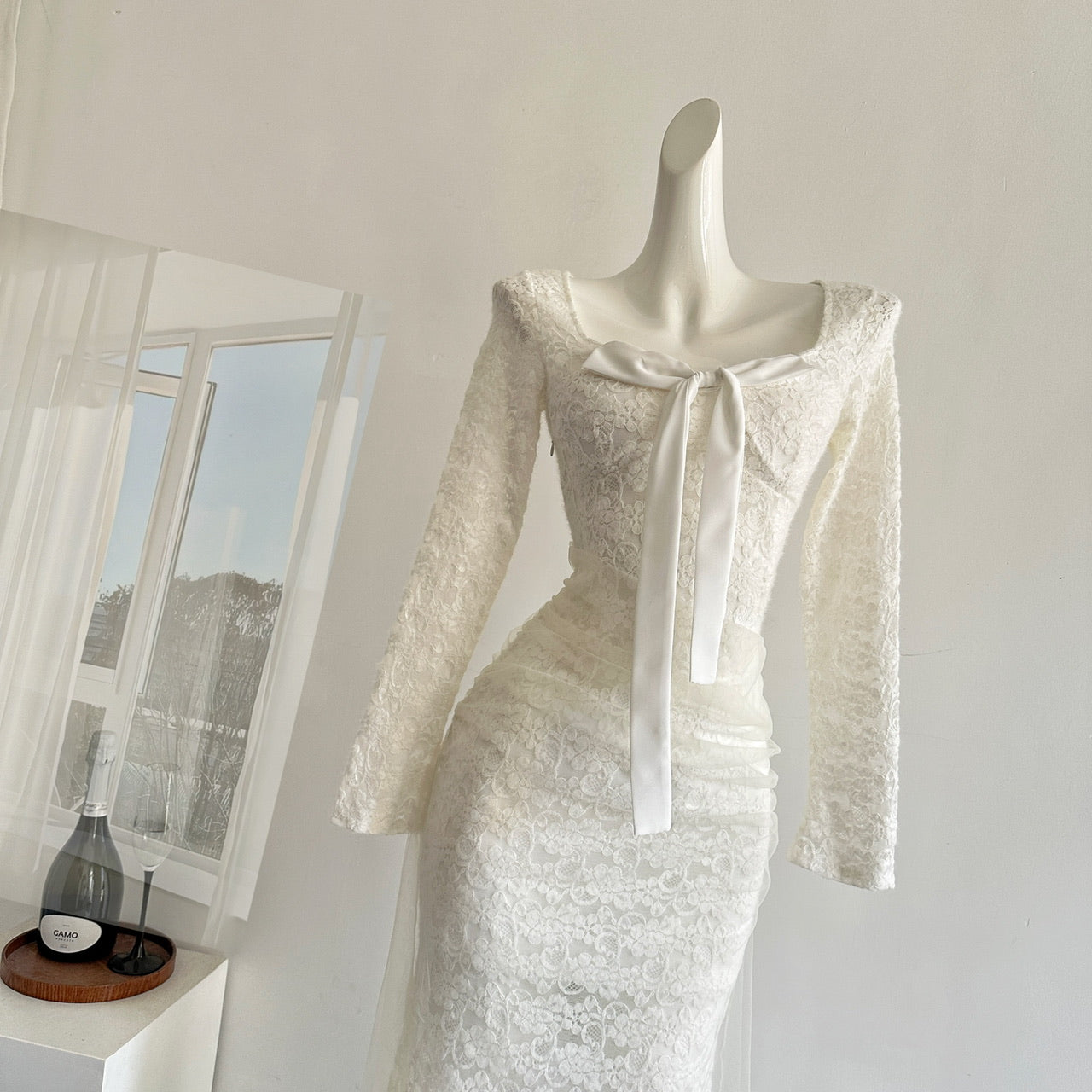 Sexy Mermaid Square Neckline Floral White Lace Summer Dress Holiday Party Outfits For Women DP0106