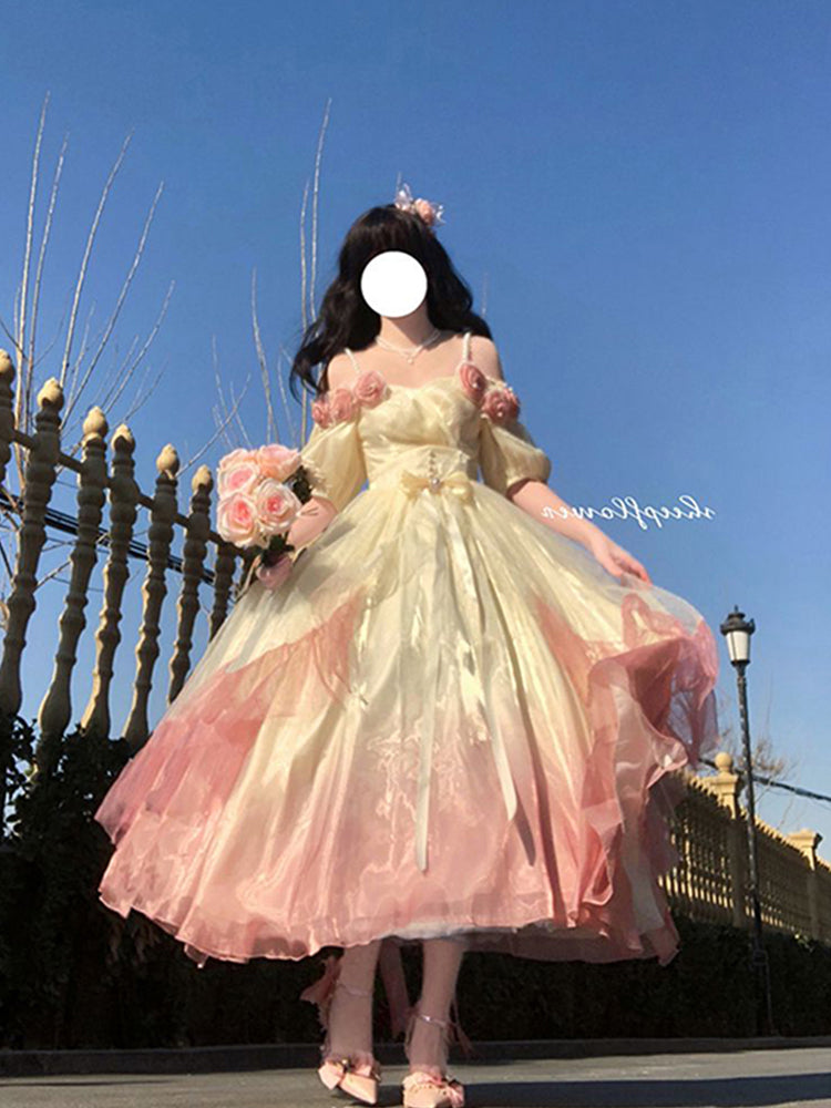 Vintage Ball Gown Off The Shoulder Short Sleeves 16th Ombre Pink Birthday Dresses Lolita Dress Birthday Outfits W1136