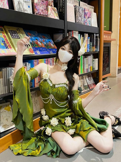 Vintage High Low Spaghetti Straps Green 16th Birthday Dress Lolita Dress Birthday Outfits W1226