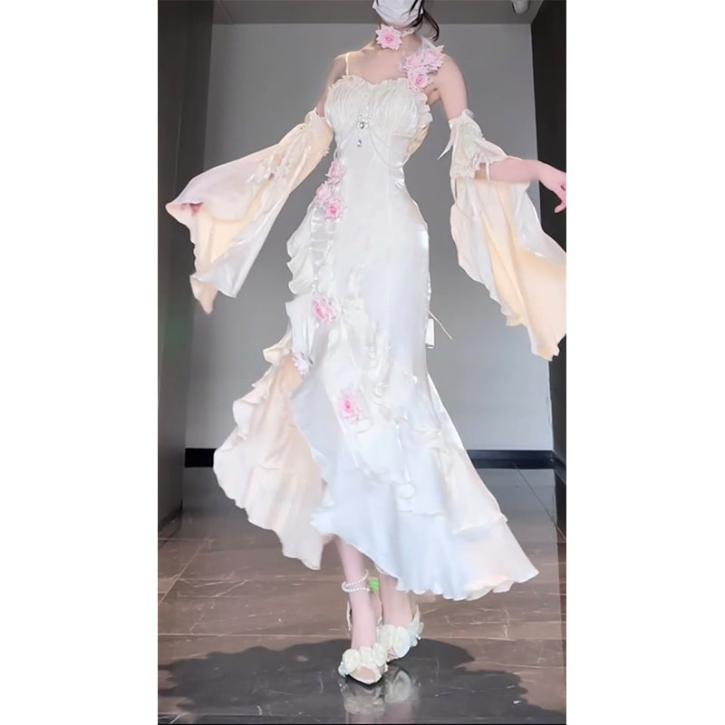 Vintage High Low Spaghetti Straps White 16th Birthday Dress Lolita Dress Sweet Birthday Outfits W1206