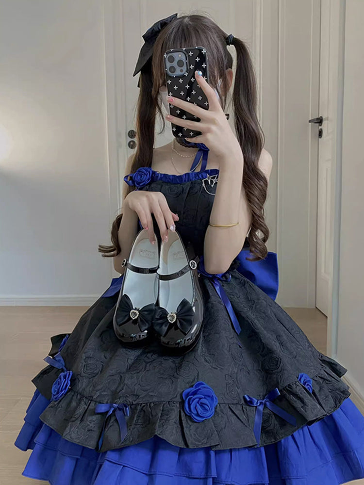 Retro Ball Gown Strapless Short Royal Blue Mini Floral 16th Birthday Dress Lolita Dress 18th Birthday Outfits W1205