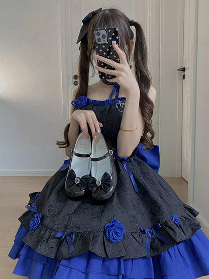Retro Ball Gown Strapless Short Royal Blue Mini Floral 16th Birthday Dress Lolita Dress 18th Birthday Outfits W1205