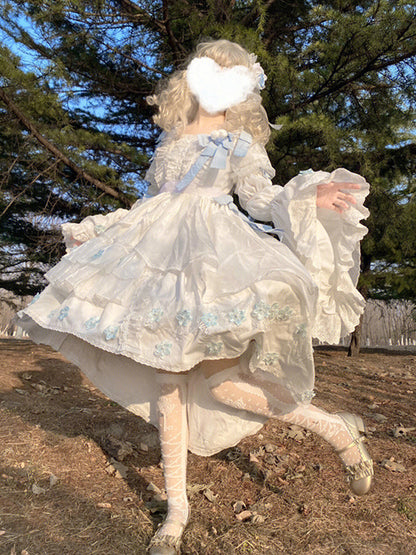 Vintage Ball Gown Square Neck White High Low Short Summer 18th Birthday Dress Lolita Dress Birthday Outfits W1209