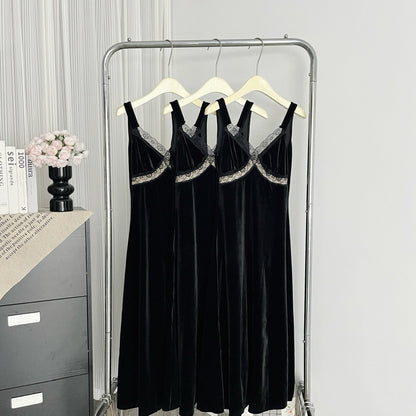 Sexy Mermaid Straps Black Velvet Summer Dress Holiday Party Birthday Outfits For Women DP0136